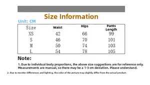 Detailed size chart for velvet flare leggings showing XS to L measurements in CM