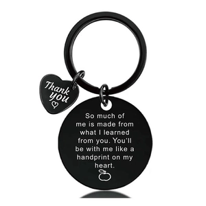 Black stainless steel keychain with engraved heart and round pendants for Teacher's Day