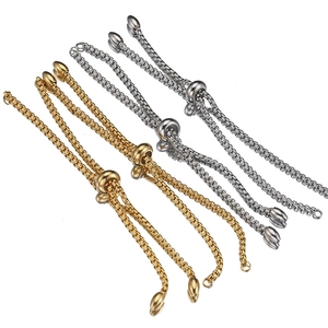 Adjustable stainless steel box chain with slider beads in gold and silver finishes