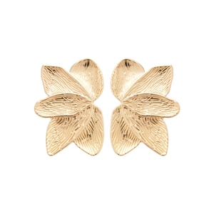 Exquisite gold layered petal earrings with textured leaf design and smooth metallic finish