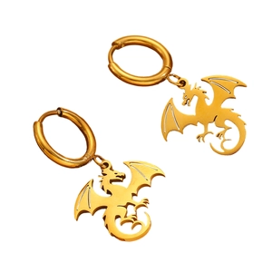 Boucles d'oreilles créoles dragon gothique en acier inoxydable doré pour femme