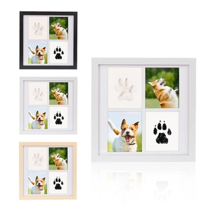 Pet paw print picture frame kit for DIY memories with photos in four wood frame colors