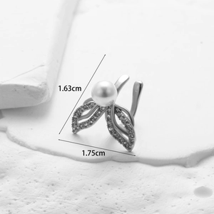 Detailed size view of silver butterfly ear cuff with pearls and zircons at 1.63cm x 1.75cm