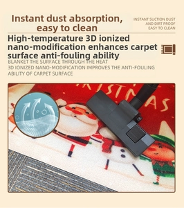 Détail du nettoyage à l'aspirateur sur le paillasson de Noël anti-taches avec Père Noël