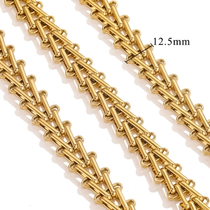 12.5mm gold stainless steel geometric chain with triangular interlocking links for DIY jewelry