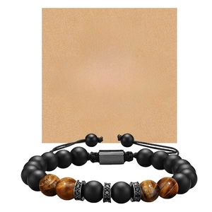 Tiger eye and matte stone beaded bracelet with card for men's birthday gift