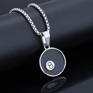 Fashionable lucky number 8 billiard ball pendant necklace with silver bead chain