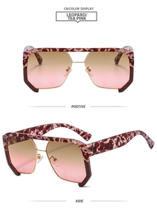 Vues détaillées des lunettes de soleil carrées léopard avec verres dégradés rose thé