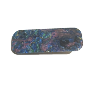 Rectangle hair clip with blue and purple marble texture on a clean white background