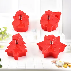 Christmas Cookie Mold Plastic Plunger Press 3D Pattern Santa Snowman Tree Snowflake DIY Baking Tools For Holiday