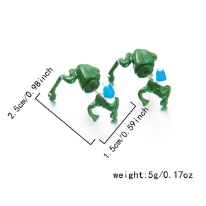 Detailed view of frog earrings with Christmas hats including size and weight specs