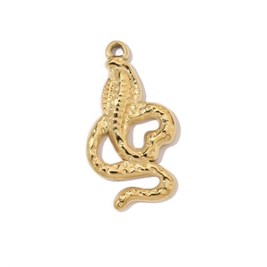 Detailed close-up of golden snake pendant with scale texture and hanging loop detail