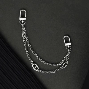 Silver double-layered metal bag chain accessory with hog nose links and D-ring buckles