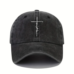 Casquette de baseball rétro en coton lavé gris avec imprimé croix Faith pour protection solaire