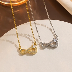 Infinity heart necklaces with micro-pave cubic zirconia in gold and silver finish