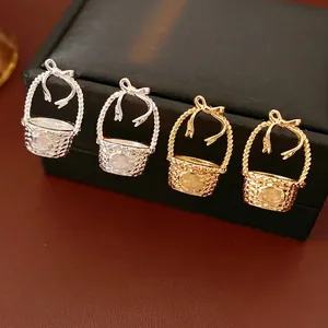 Basket Stud Earrings Copper Body With Silver Earring Post Bowknot Exquisite Woven Texture Fashion Jewelry For Women