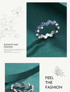 Nahaufnahme des S925 Sterling Silber Augen Rings mit blauer Emaille und Gravur-Detail