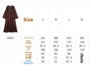 Guide détaillé des tailles pour la robe longue ethnique à manches longues et crochet