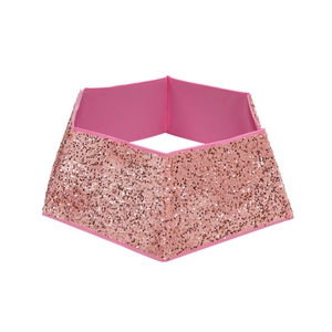 Pink sequin hexagonal Christmas tree collar with rose gold glitter fabric decorations