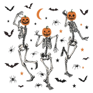 Halloween wall stickers featuring dancing skeletons with pumpkin heads and black bats