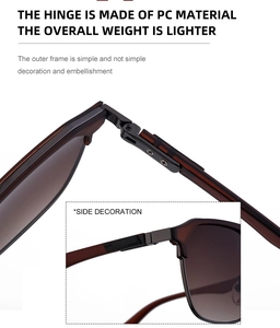 Detailed close-up of lightweight PC sunglasses with durable metal hinges and tortoise finish