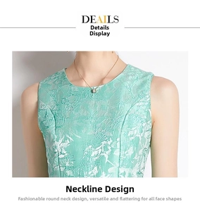 Detaillierte Nahaufnahme der eleganten minzgrünen Jacquard-Blumenstruktur am Kleid
