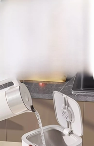 Close-up of heat-resistant food-grade rice storage bin showing boiling water test