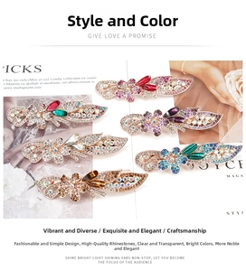 Six colors of vintage flower hair clips featuring sparkling rhinestones and gold plating