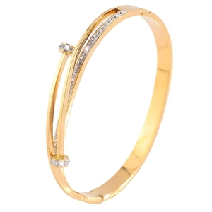 Luxury gold titanium steel bracelet featuring a double cross nail design with inlaid diamonds