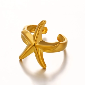 Minimalist golden starfish open ring with a unique lava-inspired irregular texture