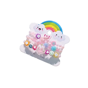 Three-piece colorful acrylic beaded bracelets set with cute cartoon cat and heart charms