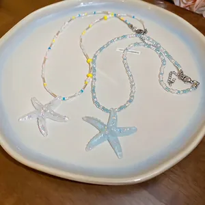 Handmade beaded starfish necklace with colorful seed beads for beach vacations