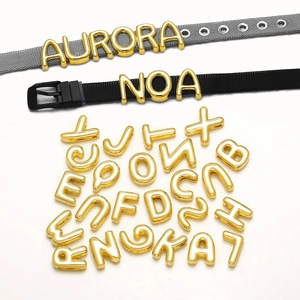 Gold 3D initial alphabet sliding charms set with mesh and nylon bracelets for DIY jewelry