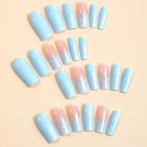 Light blue and pink gradient ballerina press-on nails set with 24 high-gloss pieces