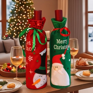 Christmas Wine Bottle Cover Embroidery Sequin Non-Woven Fabric Gift Bag Santa Snowman Holiday Table Decoration