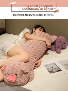 Ergonomic pig long plush body pillow for side sleeping support and comfort