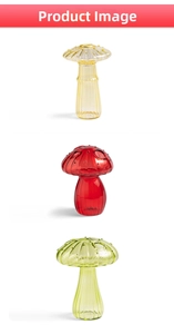 Detailed view of colorful mushroom glass vases with vertical textures for home decor