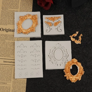 Retro European floral mirror frame silicone mold for DIY fondant and cake decoration