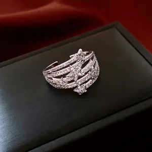 Zircon Multi-Layer Star Open Ring Hollow Out Adjustable Luxury Fashion Copper Jewelry For Women