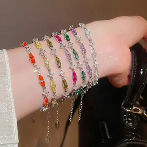 Elegant marquise-cut colorful zircon bracelets set with silver metal and adjustable clasp