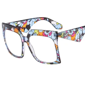 Oversized Square Glasses Frames PC Material Clear Lens Glitter Legs Retro Fashion Trendy Decorative Eyewear For Adults Unisex
