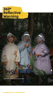 Detail of high-visibility reflective strips on waterproof EVA raincoats for kids safety