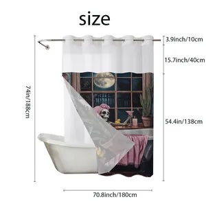 Detailed size chart for waffle weave shower curtain with skull pattern measuring 71x74 inches