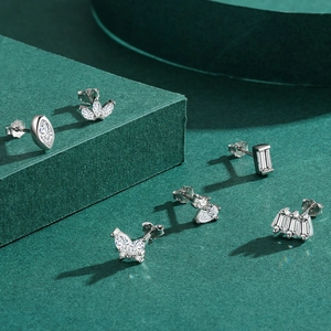 Collection of S925 sterling silver geometric stud earrings with sparkling cubic zirconia