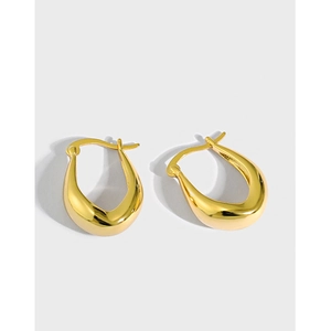 925 Sterling Silver U Shape Hoop Earrings Minimalist Teardrop Geometric High Polish Modern Jewelry For Women