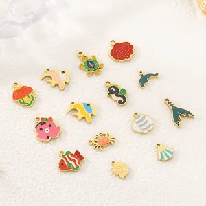 Ocean Theme Pendants Stainless Steel Enamel Animal Charms For DIY Necklace Bracelet Making Seahorse Turtle Dolphin Shell