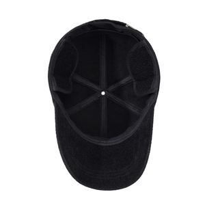 Men's winter thermal baseball cap with ear flaps and thick fleece lining in black