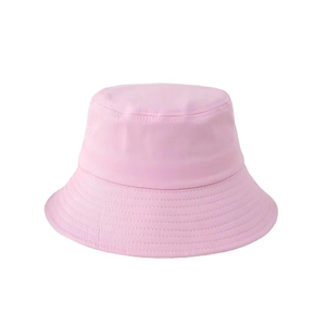 Pink minimalist cotton bucket hat with wide brim for sun protection and stylish face framing