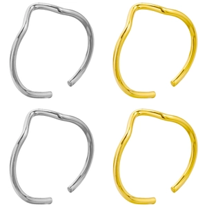 Anello Aperto Regolabile Linea Ondulata Minimalista Acciaio Inossidabile 304 Placcato Oro 18K Gioielli Per Donne