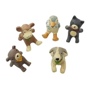 European vintage mini resin animal figurines set including cat, bear, duck, monkey and dog